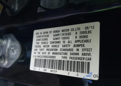 2014 Acura Tsx 2.4 z USA, uszkodzony, nr VIN JH4CU2F80EC000093